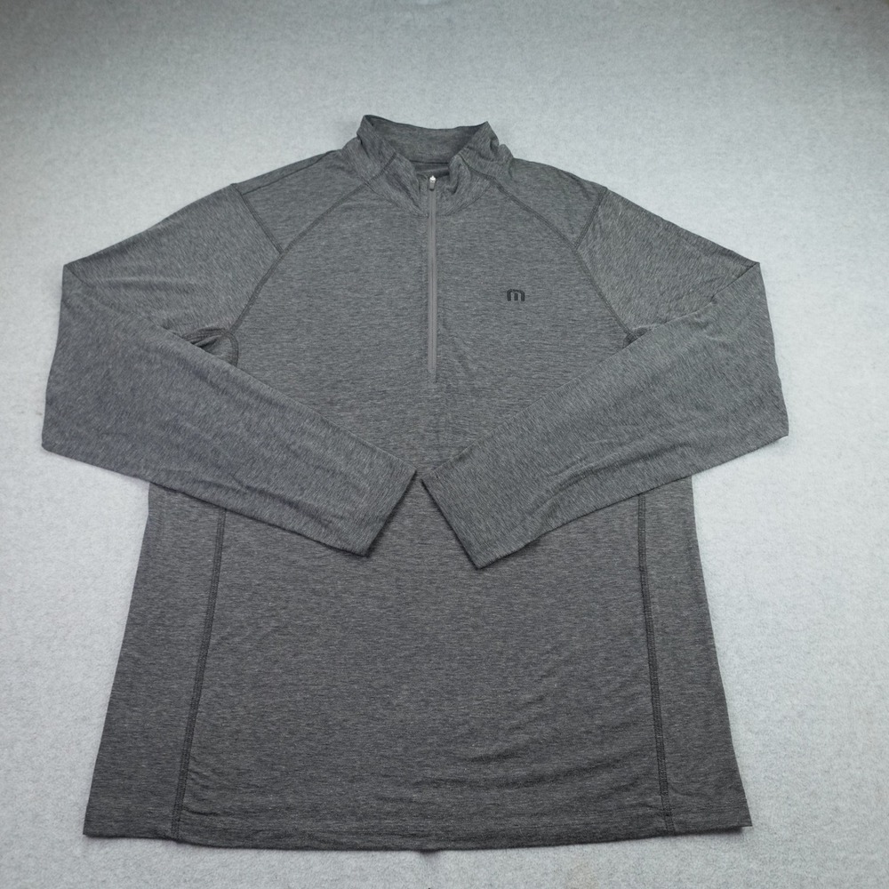 TravisMathew Pullover Mens Large Gray Heathered 1/4 Zip Active Long Sleeve Top